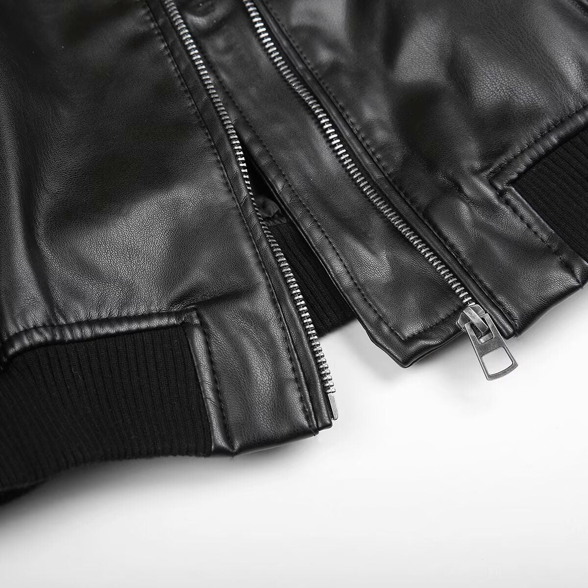 BSK&TRAF Hot Girl Stand Collar Distressed Faux Leather Bomber Jacket 2025 Women's Fashion Commuter Leather Jacket