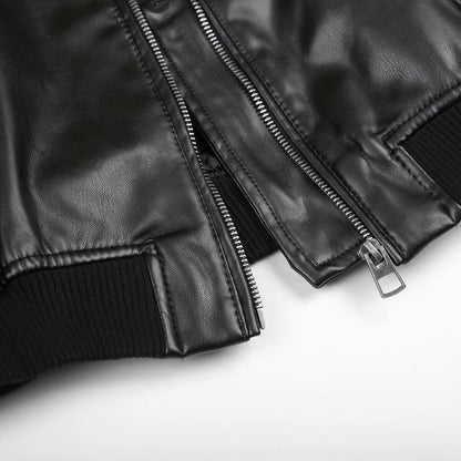 BSK&TRAF Hot Girl Stand Collar Distressed Faux Leather Bomber Jacket 2025 Women's Fashion Commuter Leather Jacket