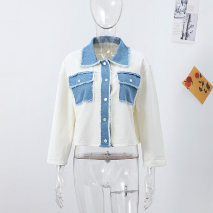 Women 's Jackets Laple Denim Patchwork Fringes Big Pockets Single Breasted Long Sleeve Coat Female 2025 Spring New Lady Outwears