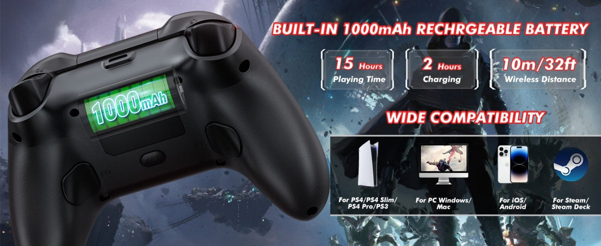 Game Controller For PlayStation 4/PS4 Pro/Slim/PS3/PC/IOS/Switch Wireless Gamepad,W/Turbo Dual Vibration 6-Axis Gyro 3.5mm Jack