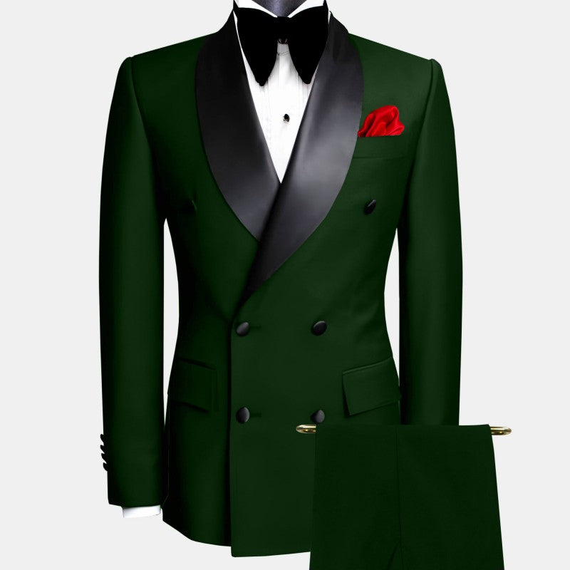 Men Suit Black 2 Pieces Double Button With Black Lapel For Wedding Groom Business Birthday Banquet Work Suit Jacket And Pants