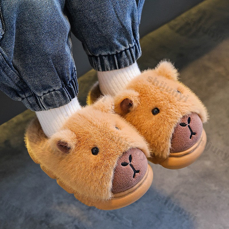 Capybara Winter Children's Platform Slippers 2025 Fashion Warm Plush Home Shoes Boys Girls Non Slip Cotton Shoes Parent-child