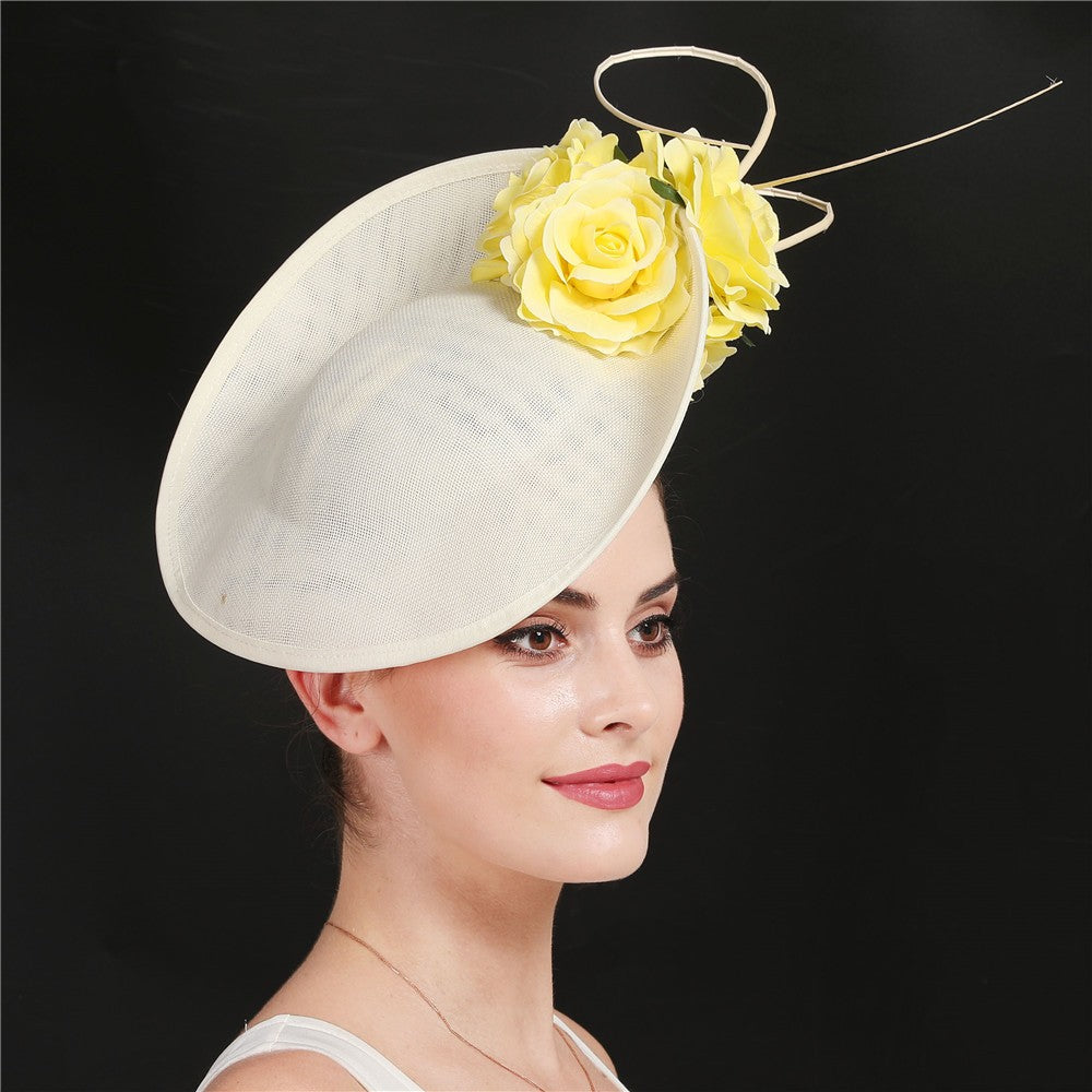 Lindo Vestido Formal de Casamento Chapéu Fedora Feminino Grande Derby Casquete de Flor da Moda Fascinator Chapéu Feito à Mão Ocasião Chapelaria