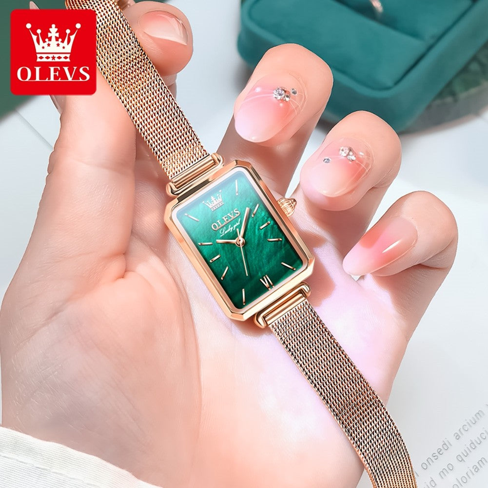 OLEVS 6624 Original Women Watch Luxury Top Green Square Waterproof Clock Fashion Elegant Brand Women Quartz Watch Reloj Mujer