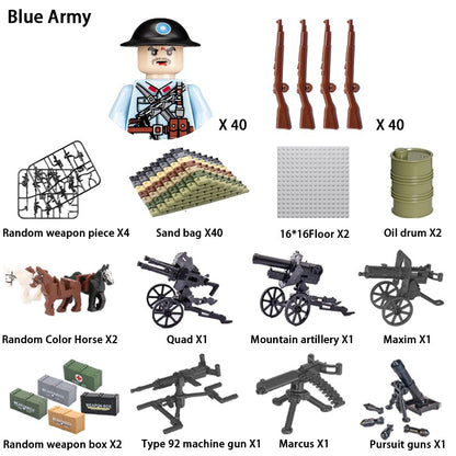 Brinquedos de blocos de montar para crianças: Modelos de Mini Armas de Exército Nacional de Guerra de Soldados de Infantaria da Segunda Guerra Mundial