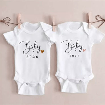 Baby 2026 Print Baby Romper Pregnancy Announcement Newborn Bodysuits Cotton Summer Boys Girls Romper Jumpsuit Clothes Outfit