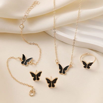 Conjuntos de Joias de Borboleta com Cristal Acrílico Romântico Pulseira Anel Colar Brinco Conjunto para Mulheres Acessórios de Vestido de Jantar de Casamento