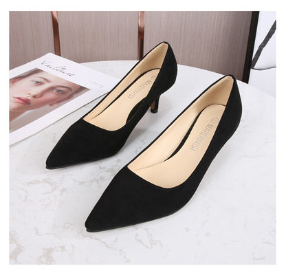 European American Fashionable Pointed High Heels Women With Rhinestone Bows Shallow Mouth Mid-Heeled Single Shoes Silk Satin
