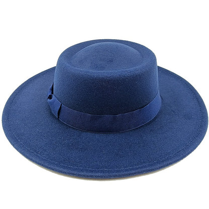 Chapéu Fedora unissex de inverno, superfície circular côncava e convexa, chapéu de jazz de feltro liso, elegante para homens e mulheres.