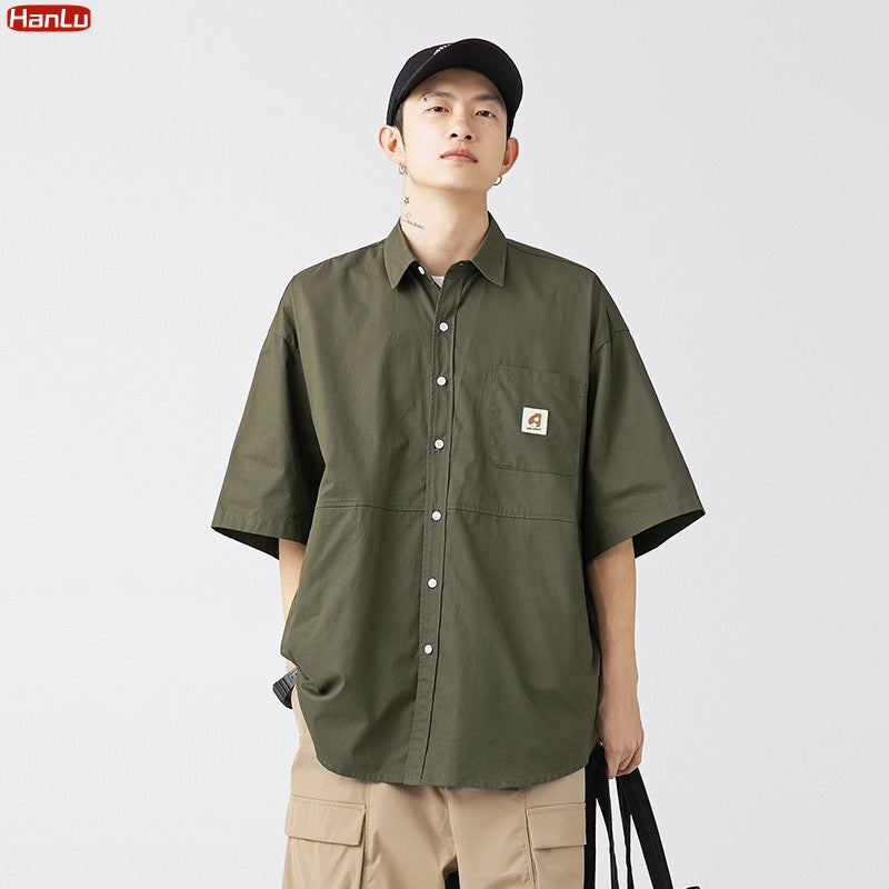 Japan Style Cargo Shirts Men Summer  Pure Cotton Loose Casual Pocket Shirts Men Women Plus Size Short Sleeve Shirt