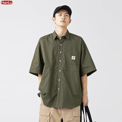 Japan Style Cargo Shirts Men Summer  Pure Cotton Loose Casual Pocket Shirts Men Women Plus Size Short Sleeve Shirt