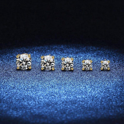 Certified Original 925 Silver Gold Stud Earrings for Women Men 3.5mm 4mm 5mm 6mm 6.5mm Moissanite 4 Claw Earring Fine Jewelry
