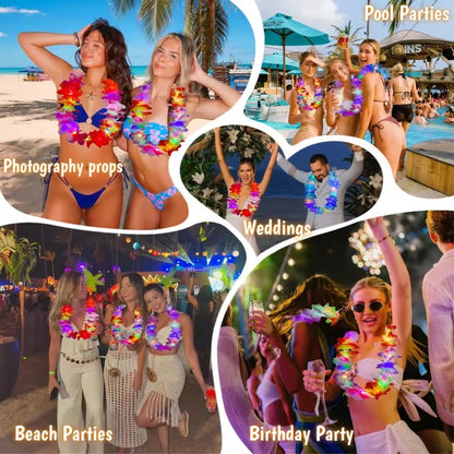5-20pcs LED Hawaii Leis Flower Wreath glow Necklace Glow in the dark suitable for birthday wedding carnival party