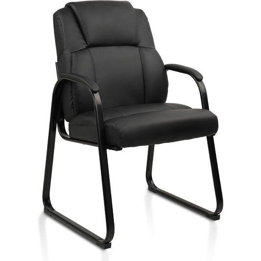 Leather Guest Chair with Padded Arm Rest for Reception Meeting Conference and Waiting Room Side Office Home