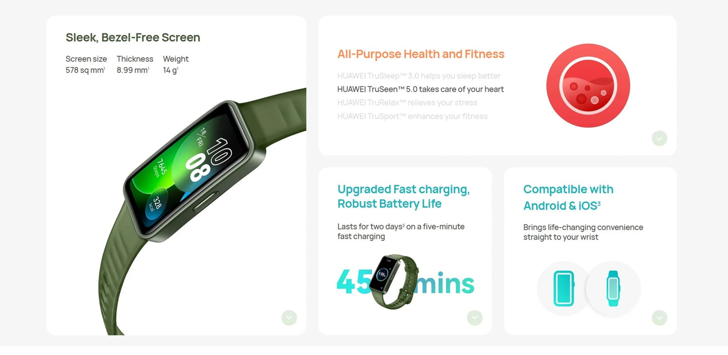 2024 New Original HUAWEI Band 8 Smart Band All-day Blood Oxygen 1.47'' AMOLED Screen Heart Rate Smartband 2 Weeks Battery Life