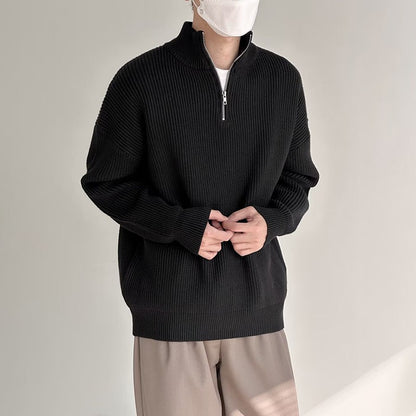 Half Zipper Men's Knitwear Sweater Autumn Solid Color Knitted Pullover Japanese Harajuku Sweaters Hip-Hop Streetwear Pullovers