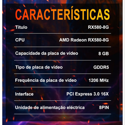 Placa de Vídeo MAXSUN AMD Radeon RX580 2048SP 8G GDDR5 256bit para PC Desktop Componentes de Computador para Jogos GPU RX 580