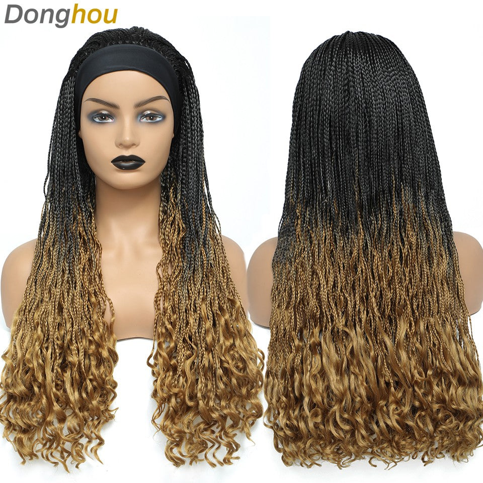 Donghou Wig Headband Box Braid Wig Ombre Braided Head Band Wig Goddess Box Braid Synthetic Headband Wig Perruque Avec Bandeau