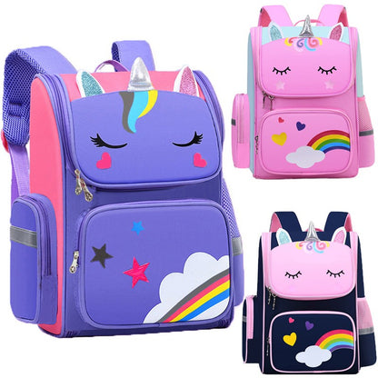 Mochila Infantil para Meninas Unicórnio Bolsa Escolar Olhos Arco-Íris Mochila para Adolescentes Viagem Impermeável