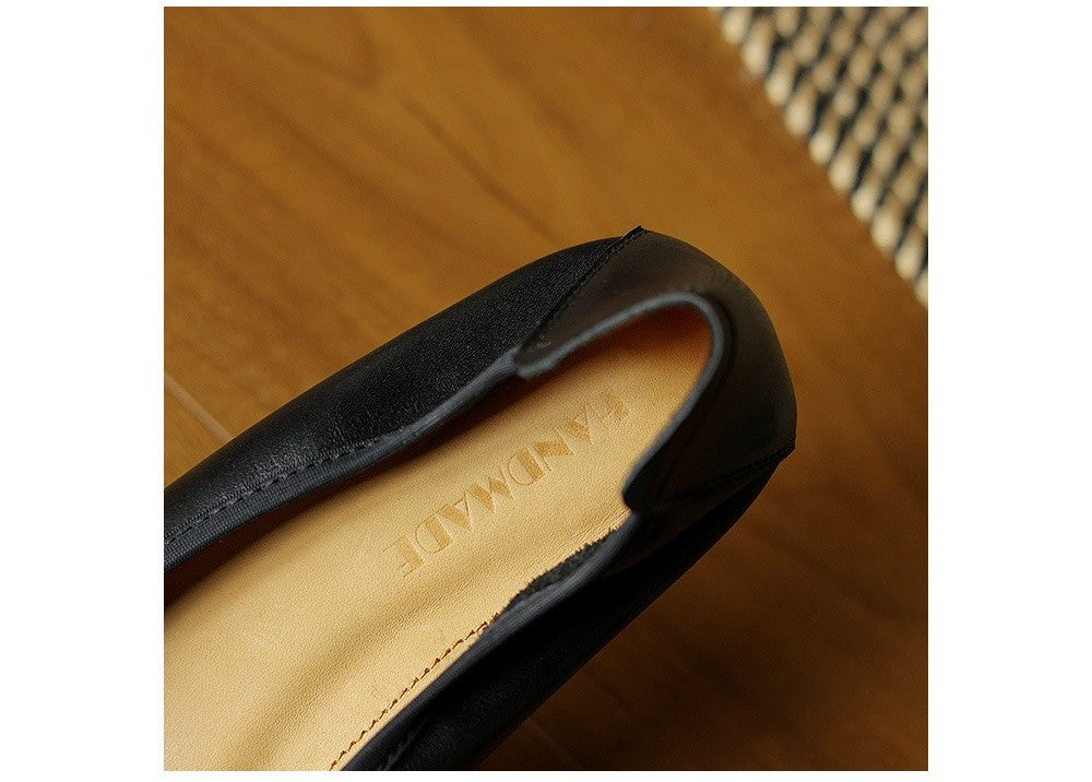 Mary Jane Women Loafers Hand Stitch Casual Streetwear Ballet Flats Soft Sole Solid Color Women Shoes Comfy Round Head Bow Shoes