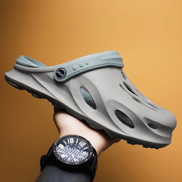 Summer Men's Fashion Beach Sandals Clogs Thick Sole Slipper Waterproof Anti-Slip Sandals Flip Flops Non-slip Soft EVA Hole Shoes