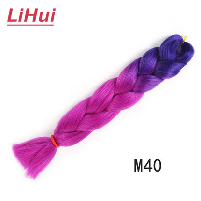 Cabelo Sintético Trança Jumbo 24 Polegadas Ombre Jumbo Extensão de Cabelo para Mulheres Tranças DIY Roxo Rosa Amarelo Cinza Lihu