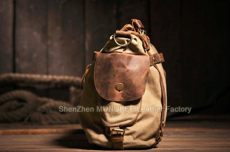 Vintage Military Canvas + Genuine Leather Men Shoulder Bag Sling Crossbody Bag Tote Handbag Men Canvas Messenger Bag  Leisure