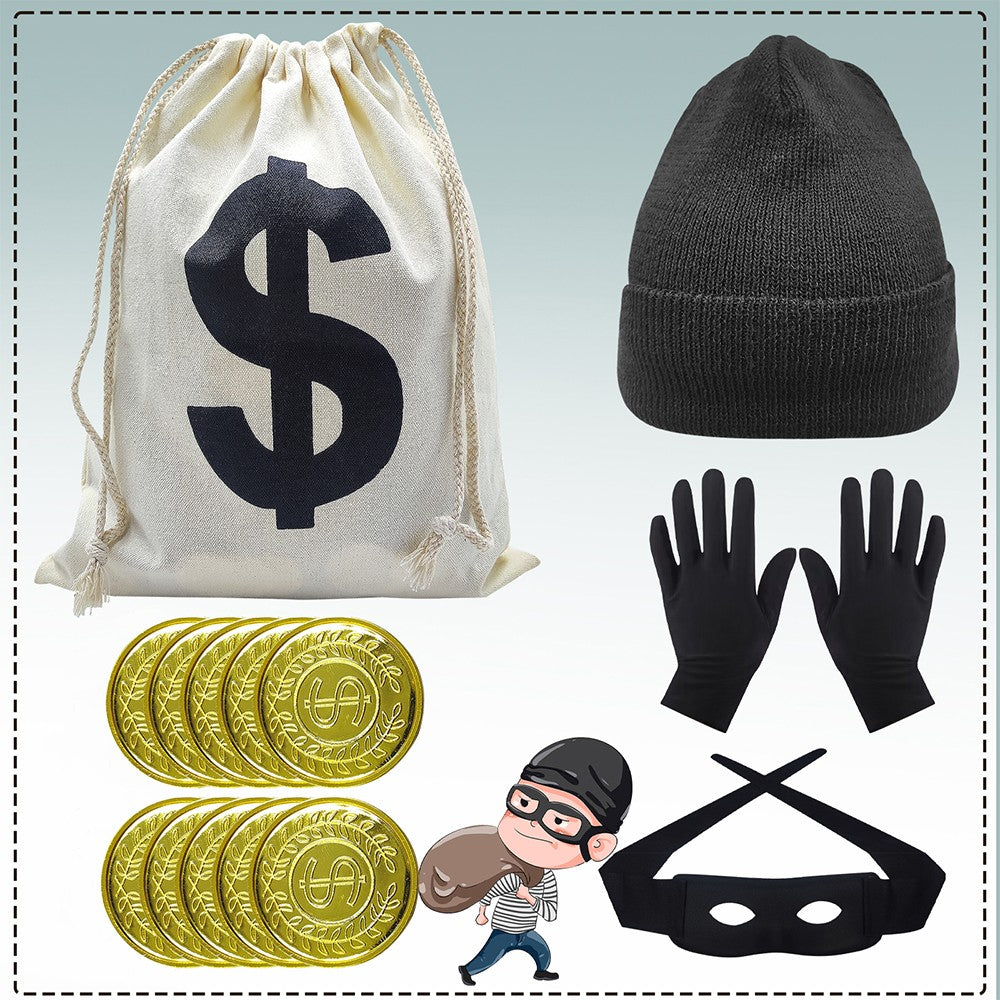 7pcs Movie Robber Cosplay Costume Thief Bank Robber Accessories Set for Women Men Halloween Carnival Party Clothes Role Play