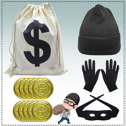 7pcs Movie Robber Cosplay Costume Thief Bank Robber Accessories Set for Women Men Halloween Carnival Party Clothes Role Play