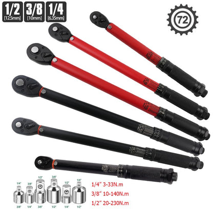Chave Torquímetro 72T 1/2'' 3/8'' 1/4'' com Pré-ajuste para Bicicletas e Carros, Chave Catraca de Duas Vias, Ferramentas Manuais Automotivas