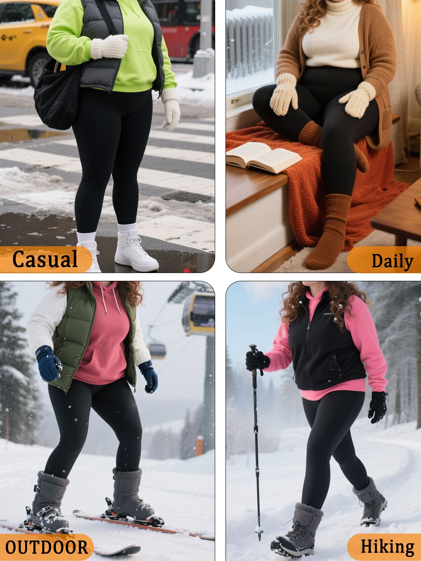 Plus Size Super Soft Fleece Lined Leggings Women, Workout Yoga Running Thermal Warm Pants For cold winter Running