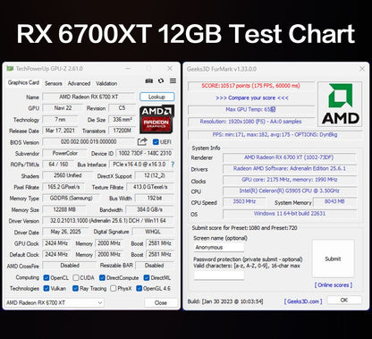 MLLSE AMD RX6700 XT 12GB Graphics Card GDDR6 192Bit PCI-E 4.0×16 6+8Pin Radeon GPU Rx6700XT Gaming Video Card Placa De Video