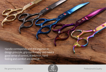 Conjunto de tesouras de tosa Fenice novo design colorido 7.0 polegadas tesouras retas de desbaste curvadas