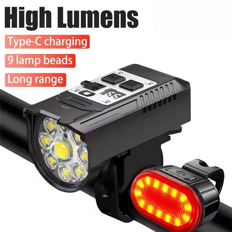 Rechargeable Bike Bicycle Front Lights 9 LED MTB Road Bike Headlight Tail Warning Lamp Waterproof Flashlight Cycling Accessories