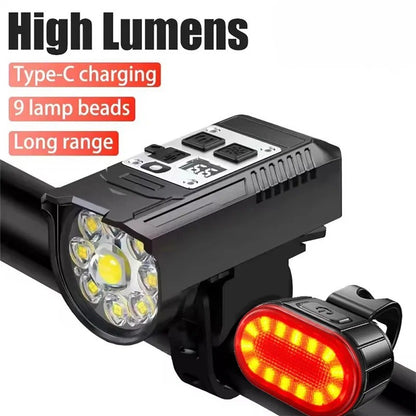Rechargeable Bike Bicycle Front Lights 9 LED MTB Road Bike Headlight Tail Warning Lamp Waterproof Flashlight Cycling Accessories