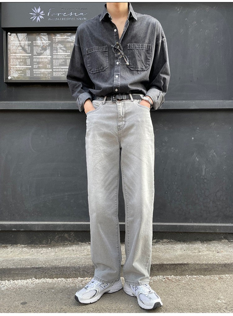 Spring Clothing Men's Denim Long-sleeved Pocket Shirt Casual Korean Turn down Button Streetwear Light Luxury Stylish 2025 New