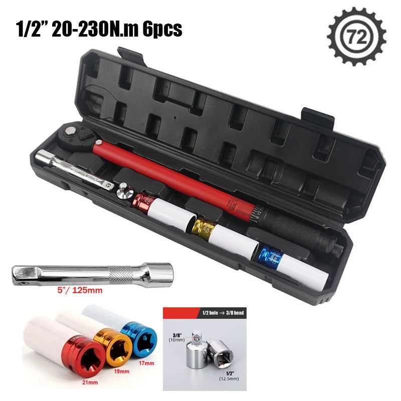Chave Torquímetro 72T 1/2'' 3/8'' 1/4'' com Pré-ajuste para Bicicletas e Carros, Chave Catraca de Duas Vias, Ferramentas Manuais Automotivas