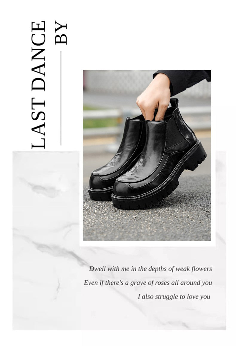 New designer black fashionable men's leather shoes for autumn and winter, retro ankle boots, round-toe business Chelsea boots