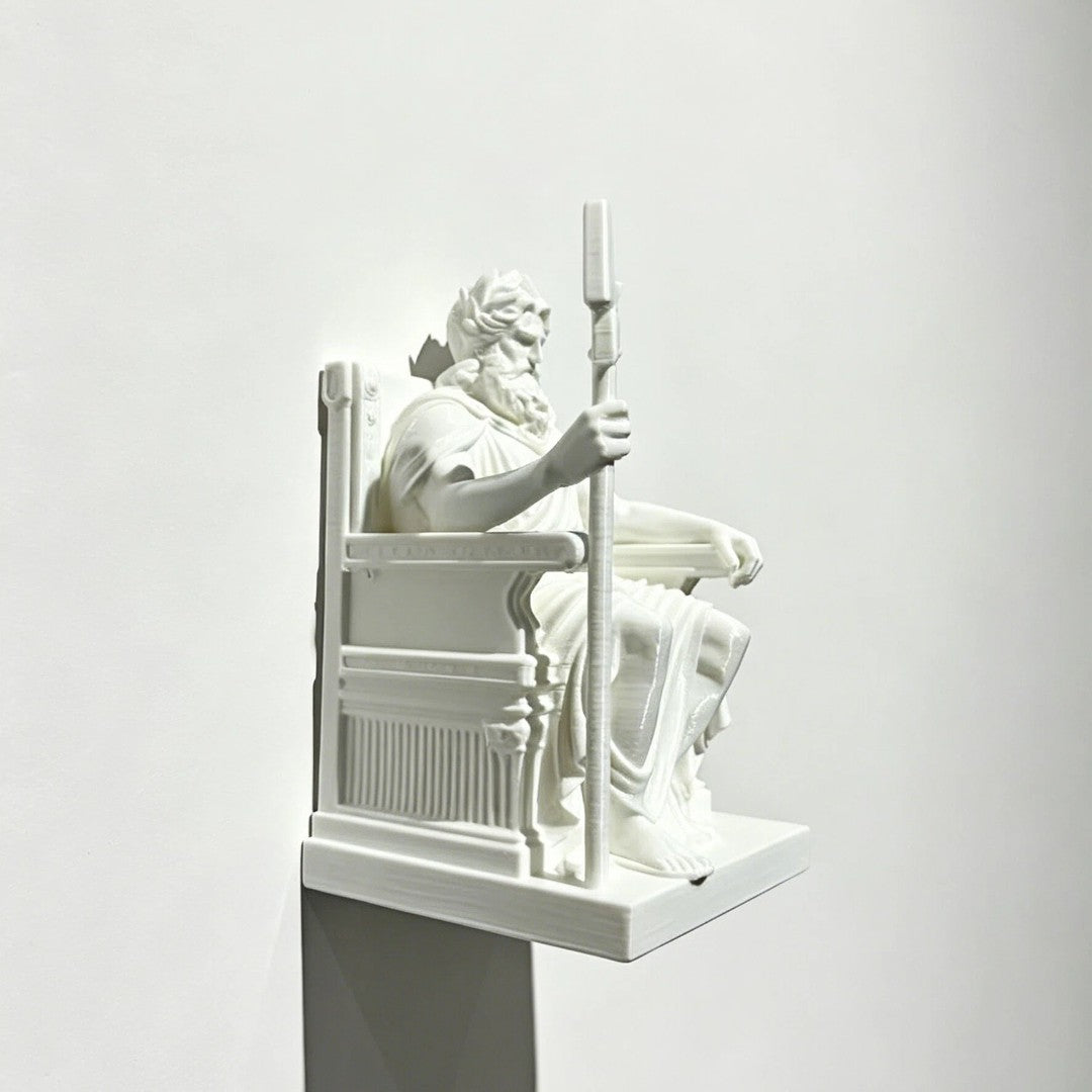 Greek God Zeus Statue on Throne, White 3D Print Sculpture, Ancient Greek Mythology Desktop Decor for Office Desk, Business Gift