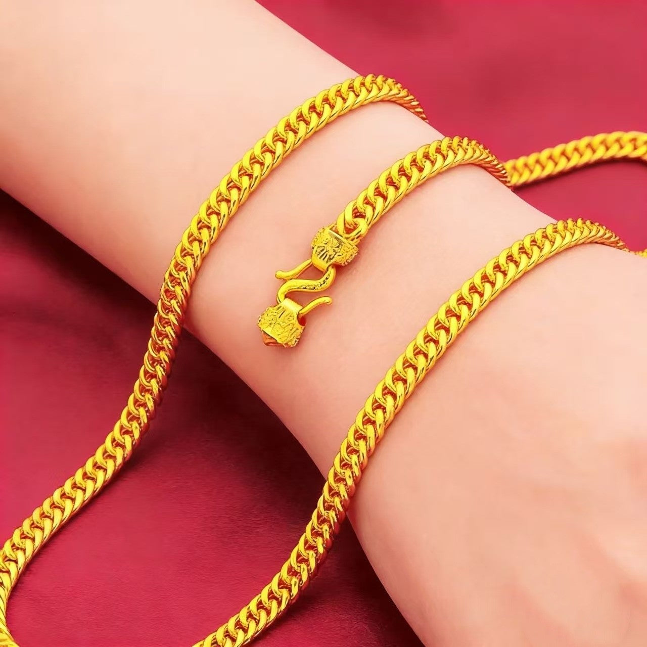 9999 24K genuine gold men's flat chain Boss necklace, simple and elegant, men's exclusive luxury gold jewelry gold necklace