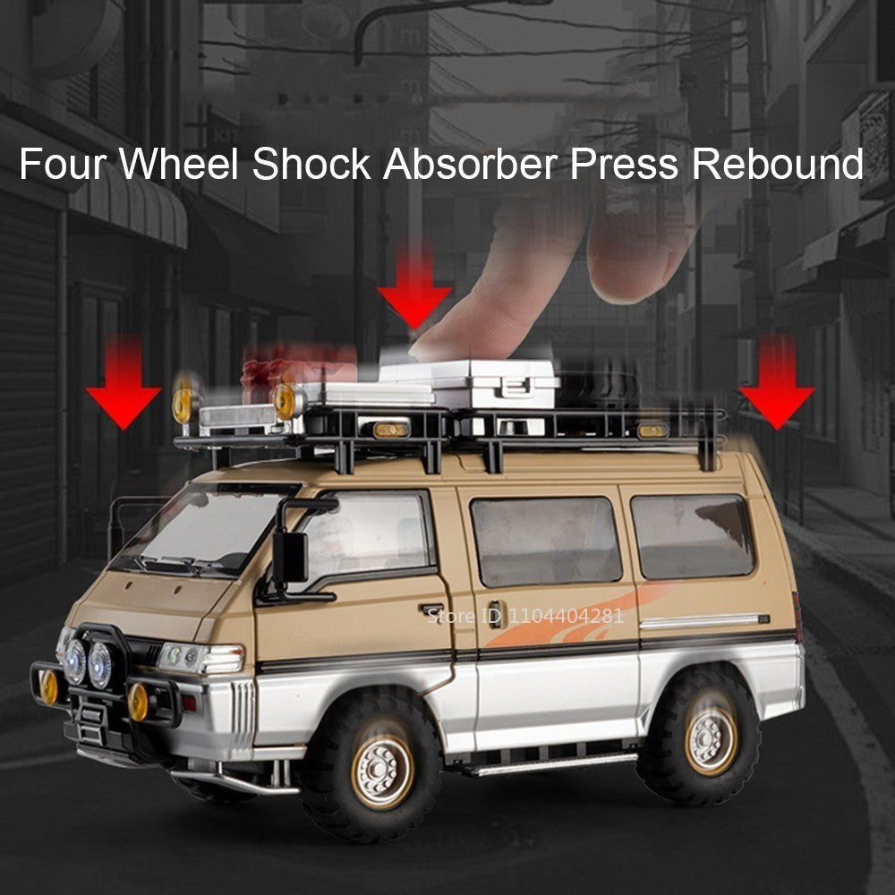 1:24 Mitsubishi Delica H2 Carro de Brinquedo de Liga Leve com Portas Abertas, Som, Luz, Fricção, Miniatura Veículo Presente de Aniversário para Menino
