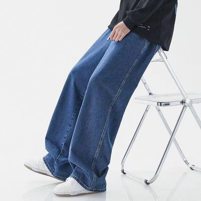 Casual Outdoor Men's Jeans Elastic Waist Loose Fit Long Pants Spring Autumn Workwear Comfortable Straight Leg Blue Denim