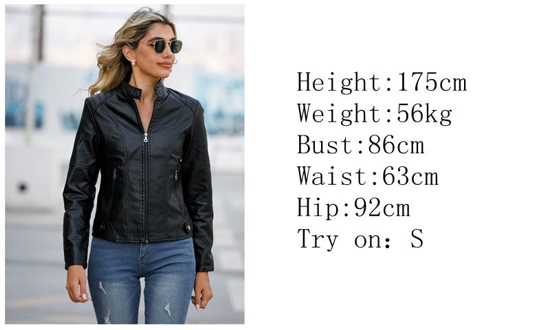 Faux Leather Jacket Women 2025 Autumn Spring Women's Moto Biker Jacket Red Black Coat Outerwear Brown Purple Blue 3xl 4xl Coffee