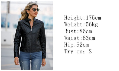 Faux Leather Jacket Women 2025 Autumn Spring Women's Moto Biker Jacket Red Black Coat Outerwear Brown Purple Blue 3xl 4xl Coffee