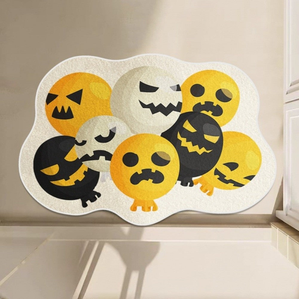 Trendy Crystal Velvet Halloween Door Mat Ghost Pumpkin Absorbent Floor Mat Wear-resistant Non-slip Ghost Rug for Halloween