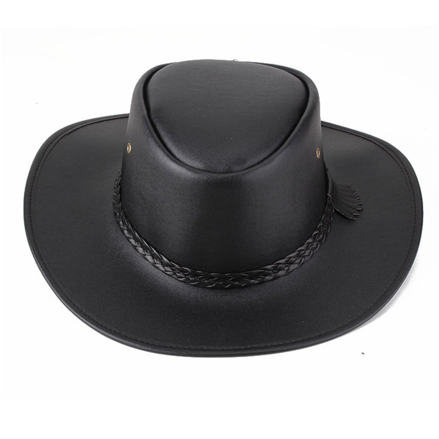 Combhasaki Mens Western Cowgirl Hats with Adjustable String Artificial Leather Wide Brim Outdoor Fashion Unisex Sunshade Cap