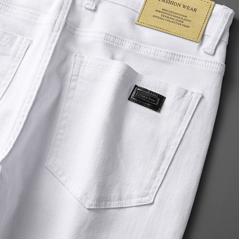 Cotton White Jeans Men's Elastic Soft Comfortable Business Casual Trousers Fashion Korean Fit Straight Spring Autumn Denim Pants