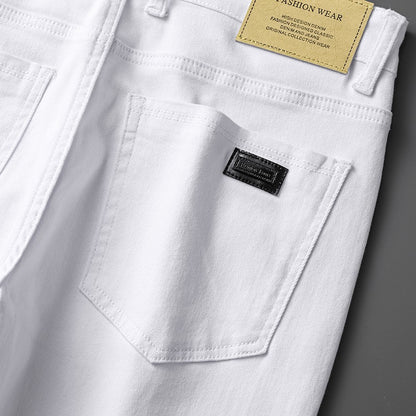 Cotton White Jeans Men's Elastic Soft Comfortable Business Casual Trousers Fashion Korean Fit Straight Spring Autumn Denim Pants