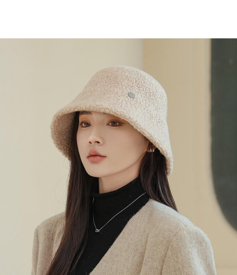 Chapéu Bucket Feminino Outono Inverno Lã Aba Larga Quebra-Sol Bob Cap Manter Quente Casual Vintage Acessórios de Chapéu Feminino