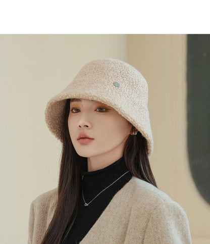 Chapéu Bucket Feminino Outono Inverno Lã Aba Larga Quebra-Sol Bob Cap Manter Quente Casual Vintage Acessórios de Chapéu Feminino